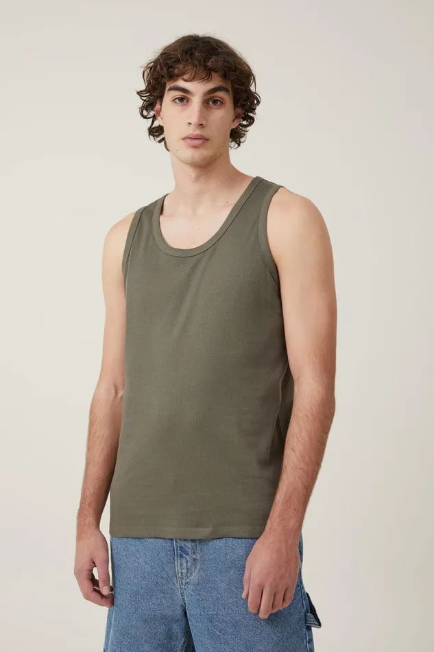 Men Tees and Tanks Cotton On Loose Fit Rib Tank Military