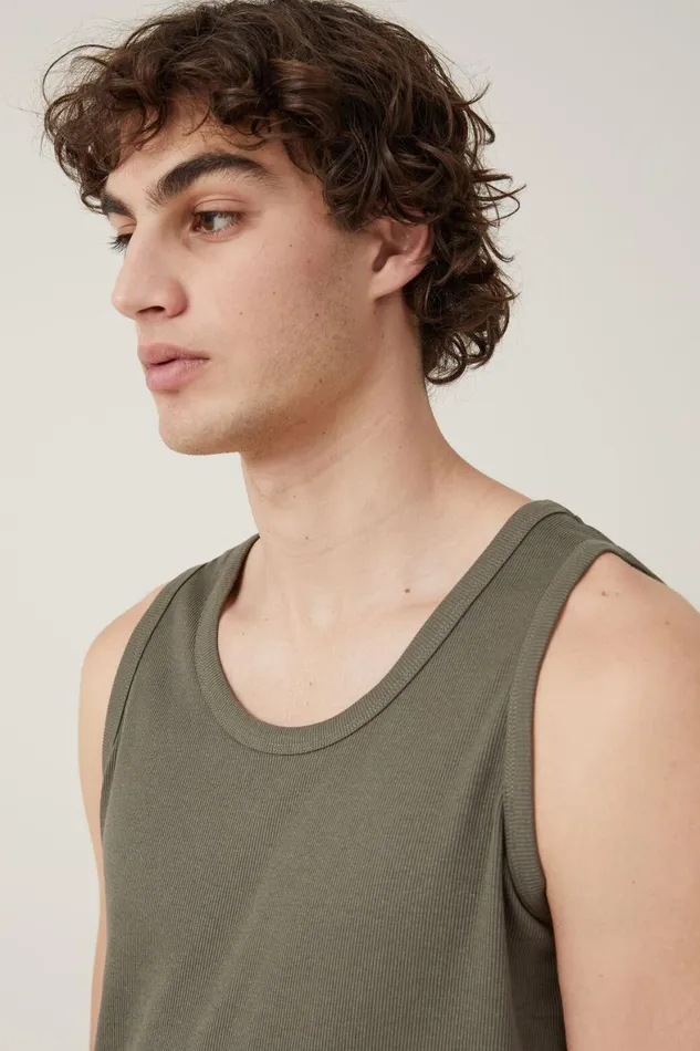 Men Tees and Tanks Cotton On Loose Fit Rib Tank Military
