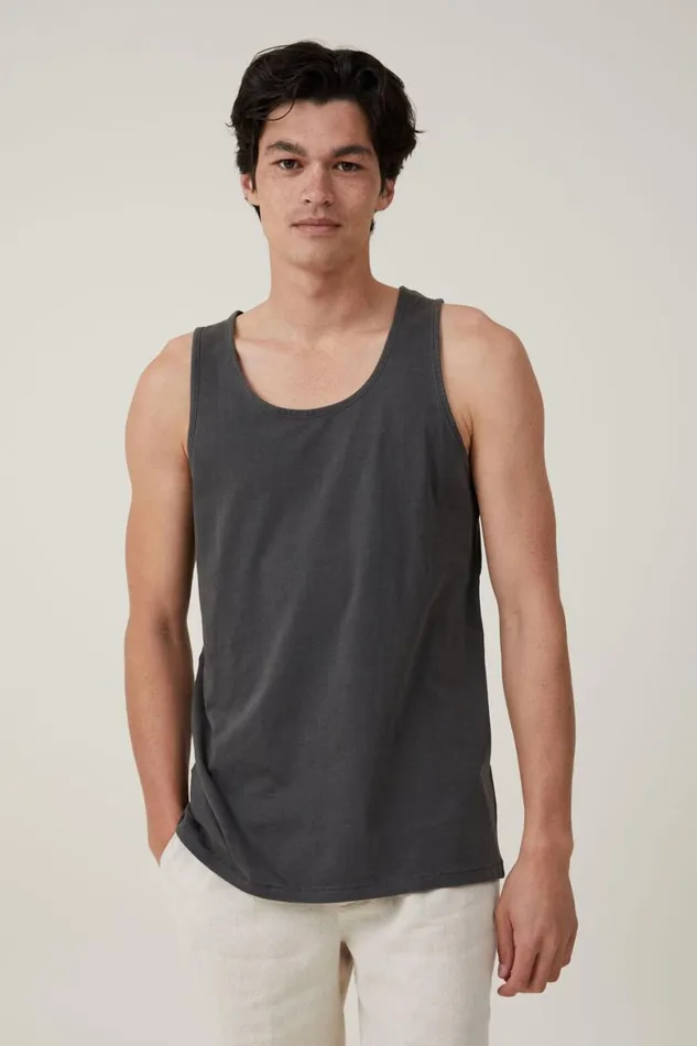 Men Tees and Tanks Cotton On Organic Tank Faded Slate