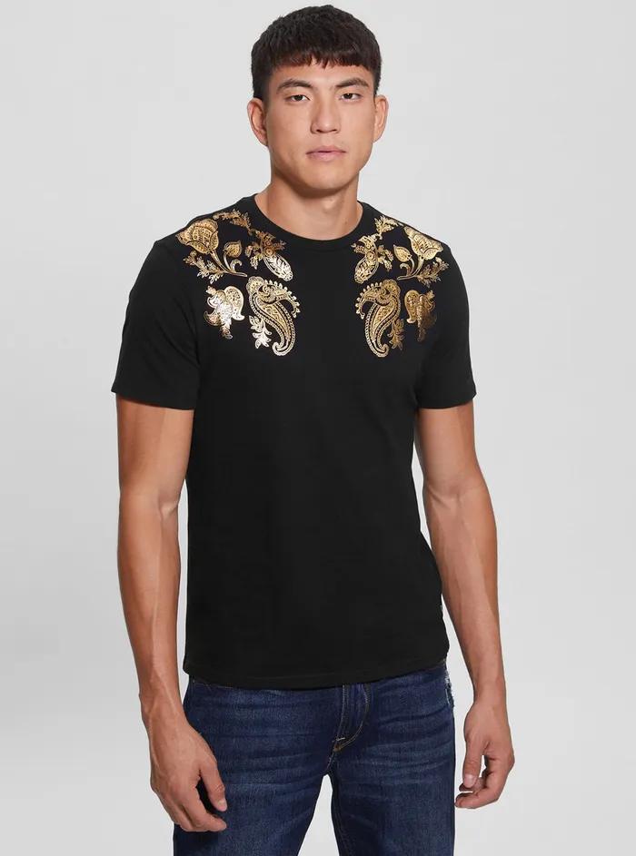 Men Tees and Tanks GUESS Eco Black Gold Paisley Tshirt