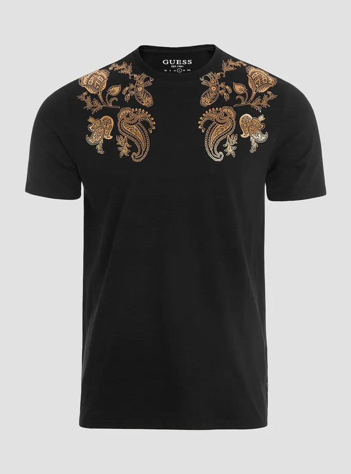 Men Tees and Tanks GUESS Eco Black Gold Paisley Tshirt
