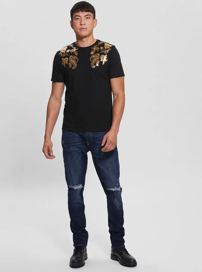 Men Tees and Tanks GUESS Eco Black Gold Paisley Tshirt