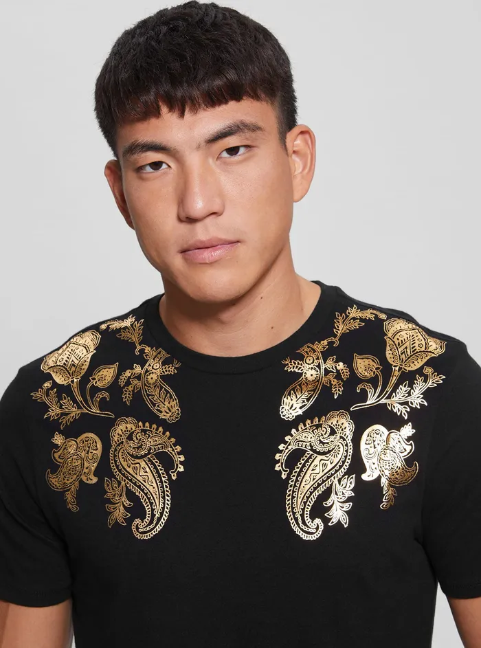 Men Tees and Tanks GUESS Eco Black Gold Paisley Tshirt