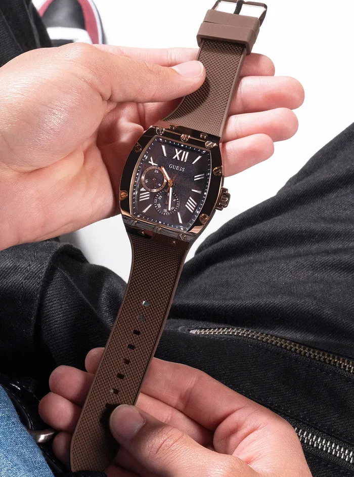 Men Watches GUESS Brown Falcon Silicone Watch