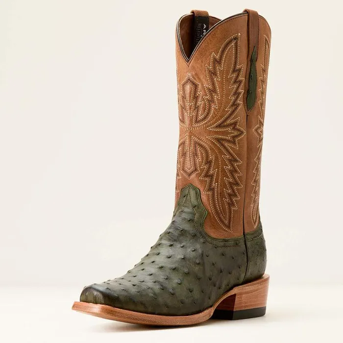 Men Western Boots Ariat Futurity Relentless Buckles Cowboy Boot Olive Full Quill Ostrichwindsor Tan
