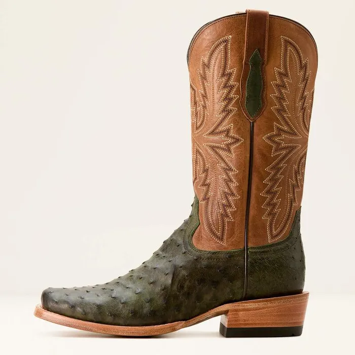 Men Western Boots Ariat Futurity Relentless Buckles Cowboy Boot Olive Full Quill Ostrichwindsor Tan