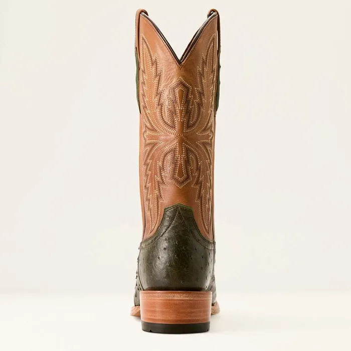 Men Western Boots Ariat Futurity Relentless Buckles Cowboy Boot Olive Full Quill Ostrichwindsor Tan