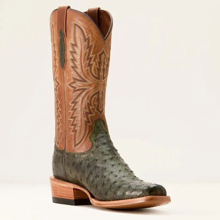 Men Western Boots Ariat Futurity Relentless Buckles Cowboy Boot Olive Full Quill Ostrichwindsor Tan