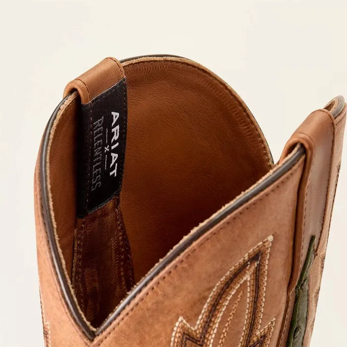 Men Western Boots Ariat Futurity Relentless Buckles Cowboy Boot Olive Full Quill Ostrichwindsor Tan