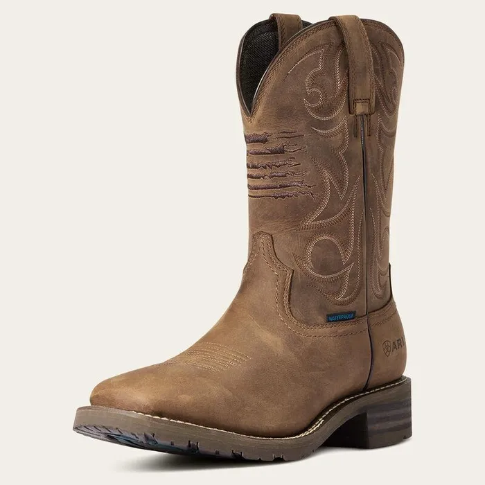 Men Western Boots Ariat Hybrid Patriot Waterproof Western Boot Distressed Brown