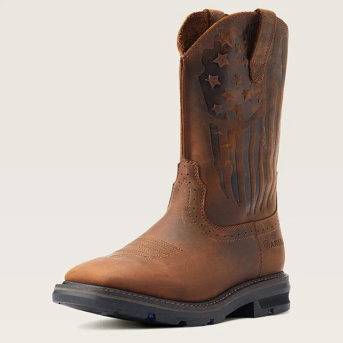 Men Western Boots Ariat Sierra Shock Shield Patriot Work Boot Distressed Brown