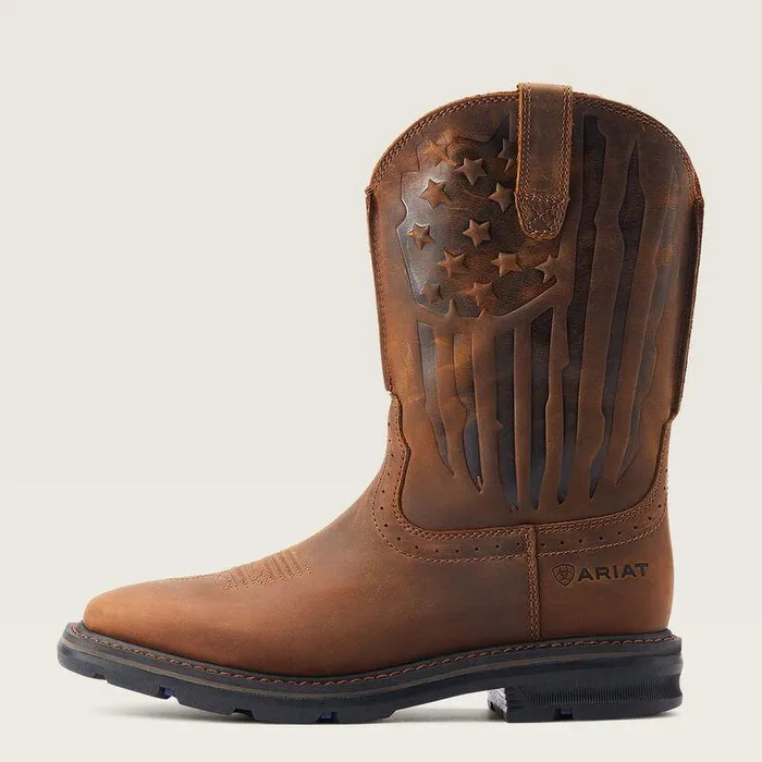 Men Western Boots Ariat Sierra Shock Shield Patriot Work Boot Distressed Brown