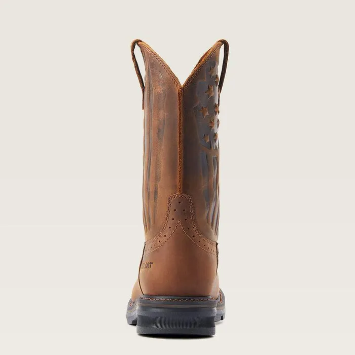 Men Western Boots Ariat Sierra Shock Shield Patriot Work Boot Distressed Brown