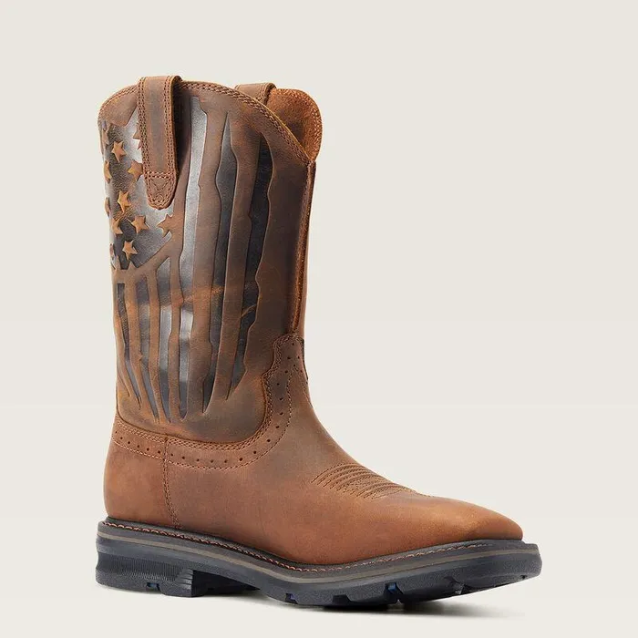 Men Western Boots Ariat Sierra Shock Shield Patriot Work Boot Distressed Brown