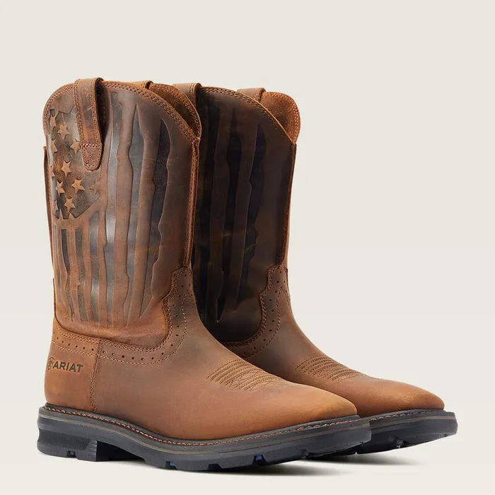 Men Western Boots Ariat Sierra Shock Shield Patriot Work Boot Distressed Brown
