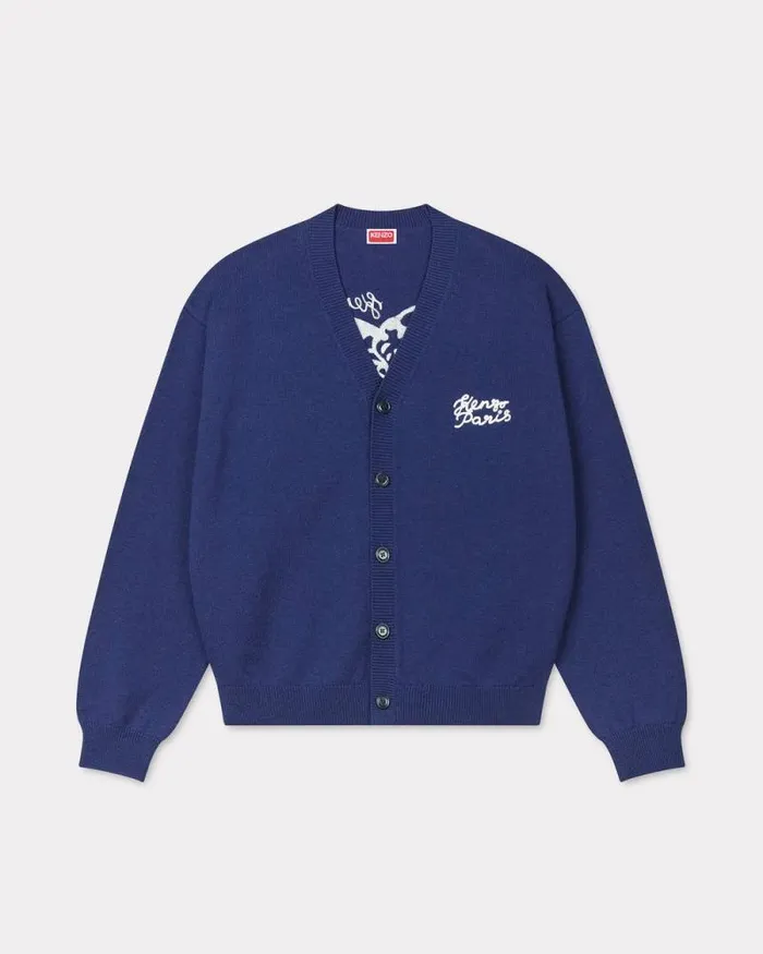 MenWomen 039KENZO Jungle Heart039 Cardigan In Wool And Cotton Midnight Blue Kenzo Sweaters And Cardigans