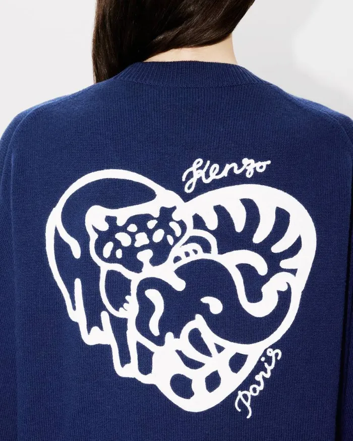 MenWomen 039KENZO Jungle Heart039 Cardigan In Wool And Cotton Midnight Blue Kenzo Sweaters And Cardigans