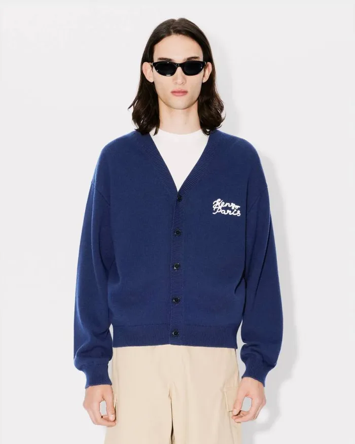 MenWomen 039KENZO Jungle Heart039 Cardigan In Wool And Cotton Midnight Blue Kenzo Sweaters And Cardigans