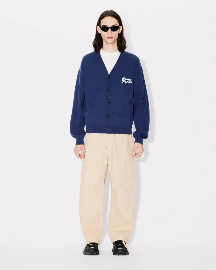 MenWomen 039KENZO Jungle Heart039 Cardigan In Wool And Cotton Midnight Blue Kenzo Sweaters And Cardigans