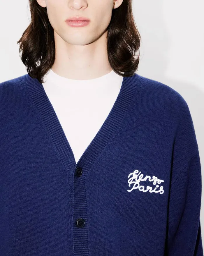 MenWomen 039KENZO Jungle Heart039 Cardigan In Wool And Cotton Midnight Blue Kenzo Sweaters And Cardigans