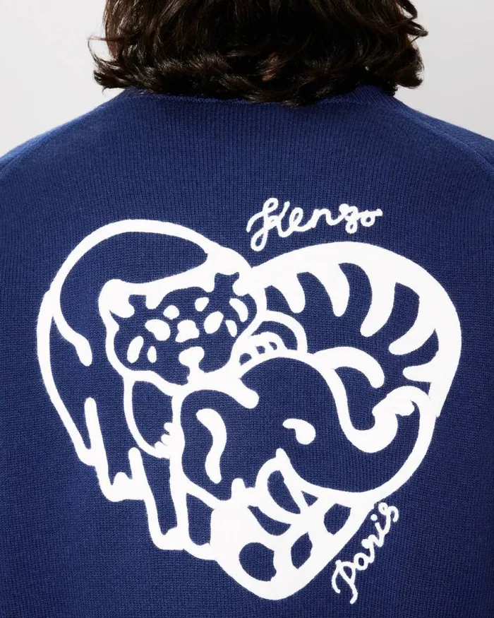 MenWomen 039KENZO Jungle Heart039 Cardigan In Wool And Cotton Midnight Blue Kenzo Sweaters And Cardigans