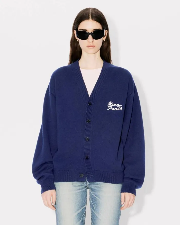 MenWomen 039KENZO Jungle Heart039 Cardigan In Wool And Cotton Midnight Blue Kenzo Sweaters And Cardigans