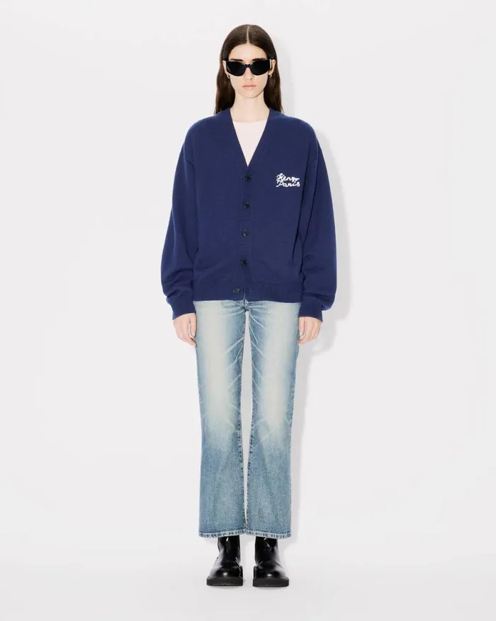 MenWomen 039KENZO Jungle Heart039 Cardigan In Wool And Cotton Midnight Blue Kenzo Sweaters And Cardigans