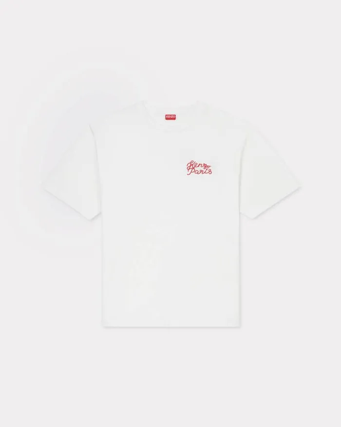 MenWomen 039KENZO Jungle Heart039 Oversized Embroidered Tshirt In Cotton Off White Kenzo Tshirts And Polos