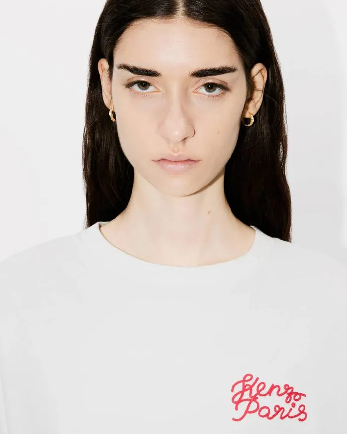 MenWomen 039KENZO Jungle Heart039 Oversized Embroidered Tshirt In Cotton Off White Kenzo Tshirts And Polos