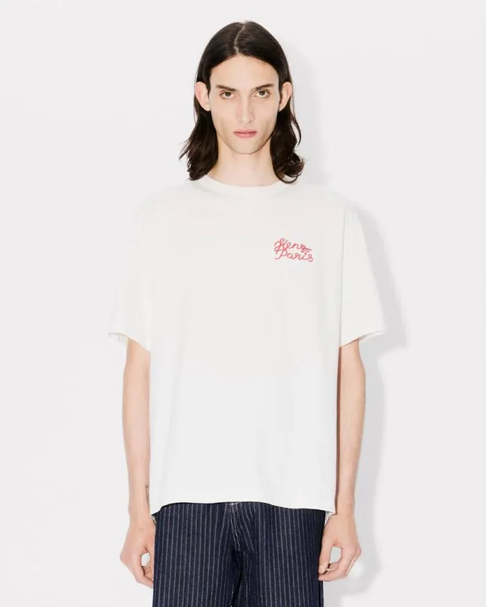 MenWomen 039KENZO Jungle Heart039 Oversized Embroidered Tshirt In Cotton Off White Kenzo Tshirts And Polos