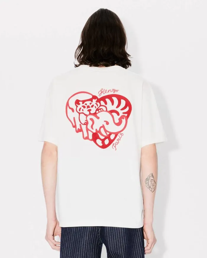 MenWomen 039KENZO Jungle Heart039 Oversized Embroidered Tshirt In Cotton Off White Kenzo Tshirts And Polos