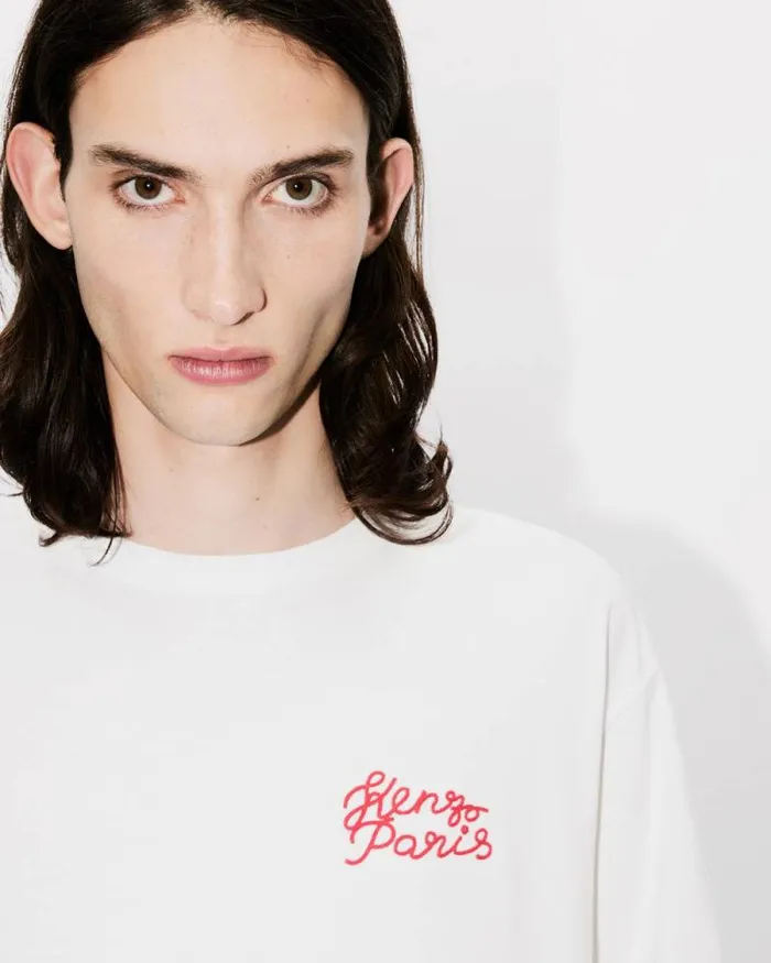 MenWomen 039KENZO Jungle Heart039 Oversized Embroidered Tshirt In Cotton Off White Kenzo Tshirts And Polos