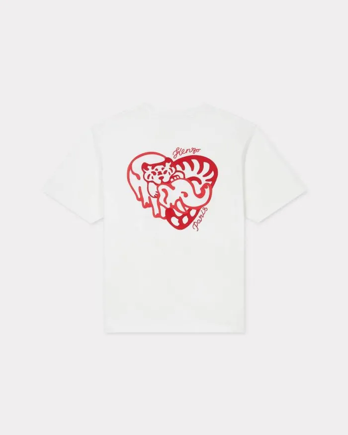 MenWomen 039KENZO Jungle Heart039 Oversized Embroidered Tshirt In Cotton Off White Kenzo Tshirts And Polos
