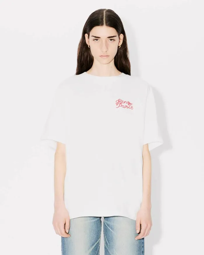 MenWomen 039KENZO Jungle Heart039 Oversized Embroidered Tshirt In Cotton Off White Kenzo Tshirts And Polos