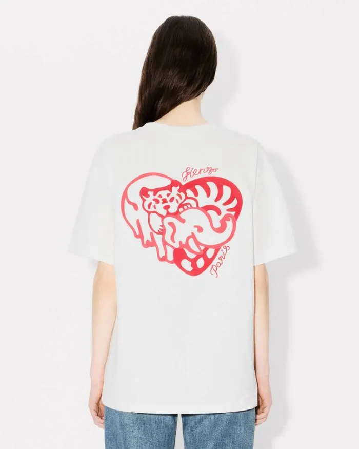 MenWomen 039KENZO Jungle Heart039 Oversized Embroidered Tshirt In Cotton Off White Kenzo Tshirts And Polos