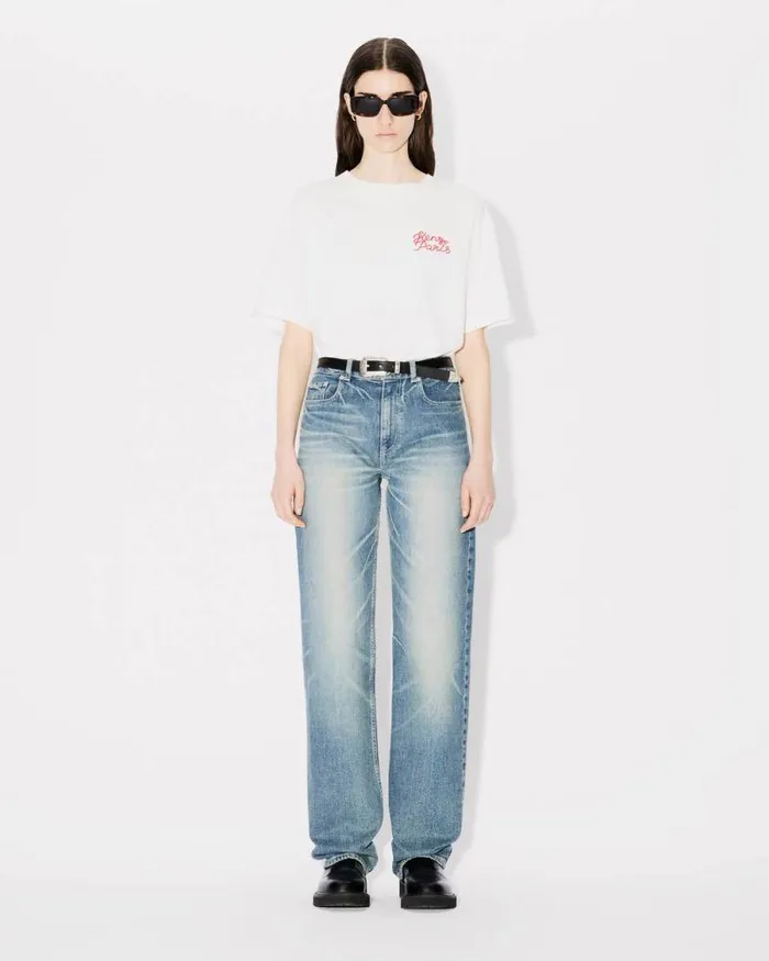 MenWomen 039KENZO Jungle Heart039 Oversized Embroidered Tshirt In Cotton Off White Kenzo Tshirts And Polos