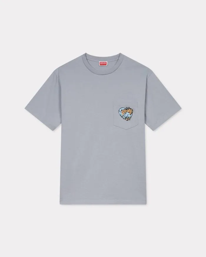 MenWomen 039KENZO Jungle Heart039 Tshirt In Cotton Misty Grey Kenzo Tshirts And Polos