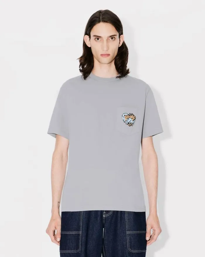 MenWomen 039KENZO Jungle Heart039 Tshirt In Cotton Misty Grey Kenzo Tshirts And Polos