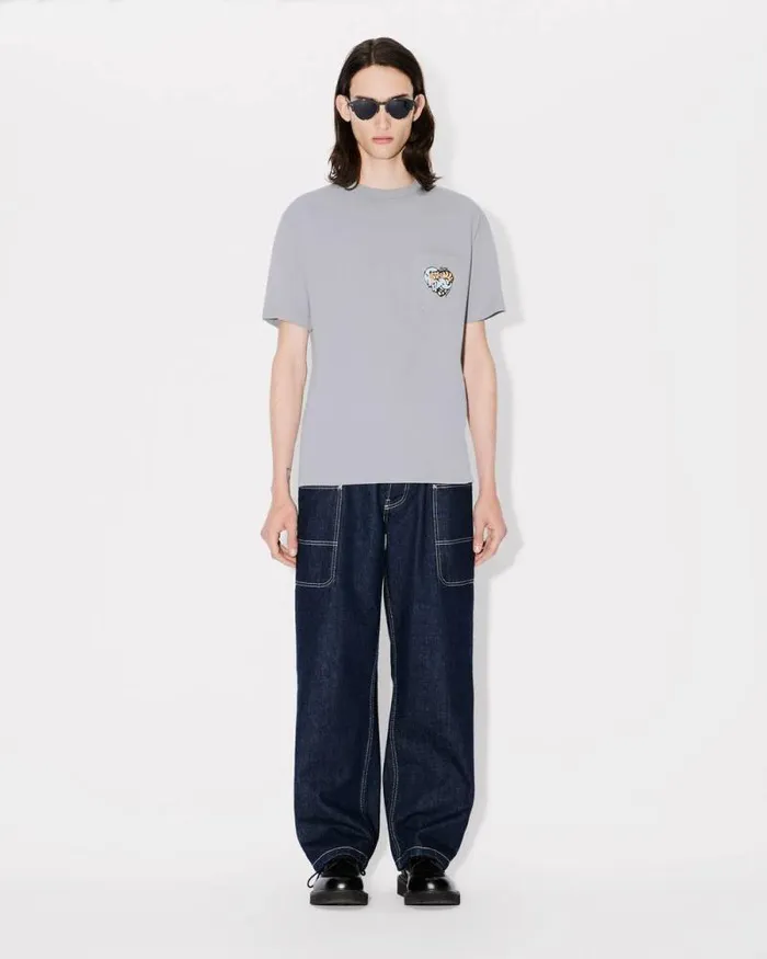 MenWomen 039KENZO Jungle Heart039 Tshirt In Cotton Misty Grey Kenzo Tshirts And Polos