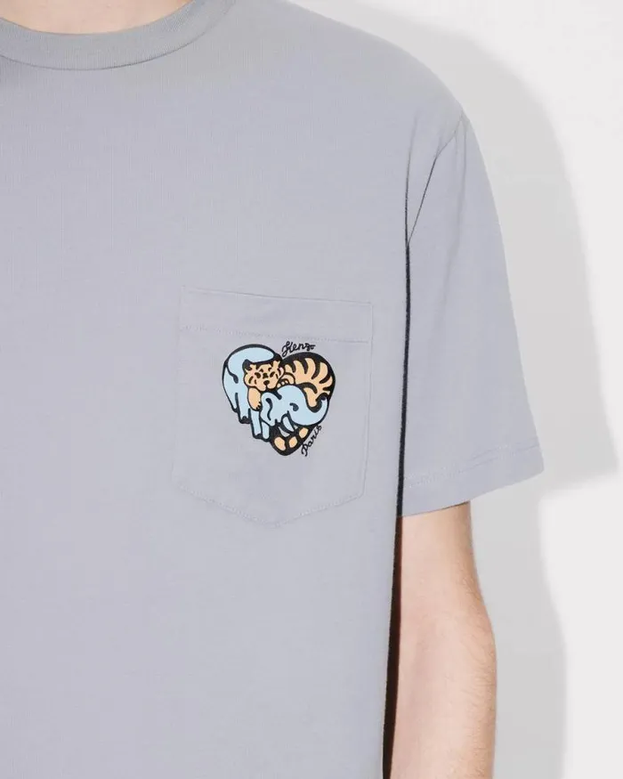 MenWomen 039KENZO Jungle Heart039 Tshirt In Cotton Misty Grey Kenzo Tshirts And Polos