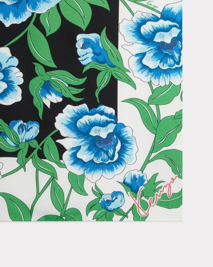 MenWomen 039KENZO Ponies039 Silk Square Black Kenzo Scarves