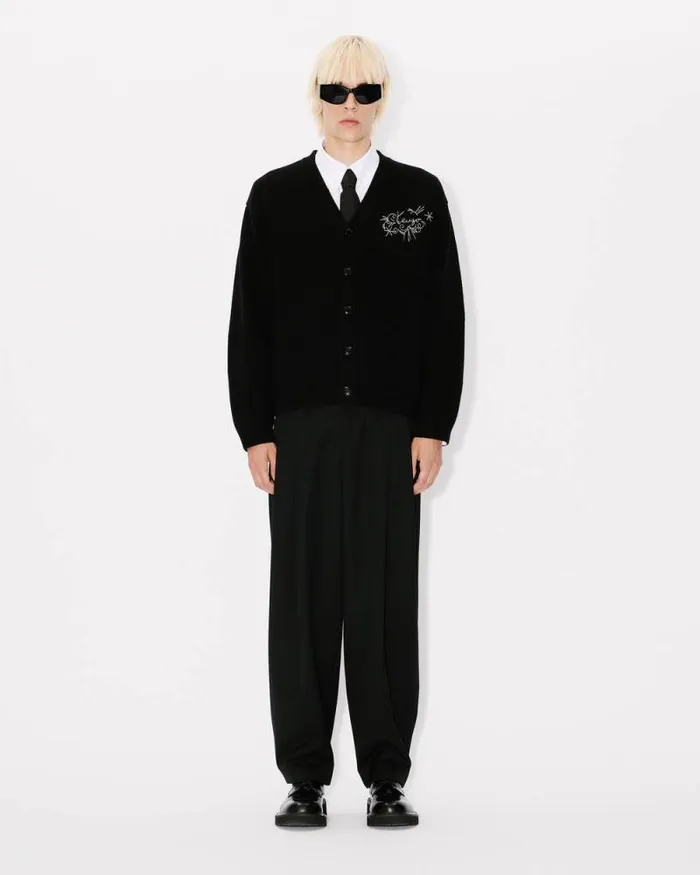 MenWomen 039KENZO Star Tiger039 Genderless Embroidered Cardigan In Wool Black Kenzo Sweaters And Cardigans