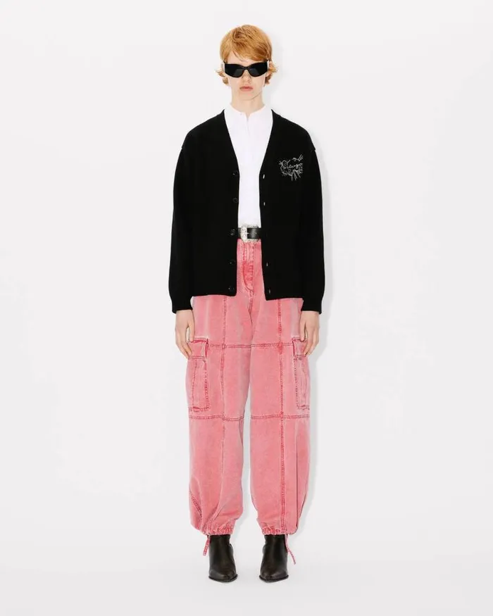 MenWomen 039KENZO Star Tiger039 Genderless Embroidered Cardigan In Wool Black Kenzo Sweaters And Cardigans