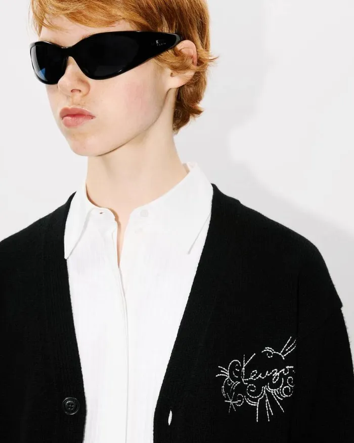 MenWomen 039KENZO Star Tiger039 Genderless Embroidered Cardigan In Wool Black Kenzo Sweaters And Cardigans