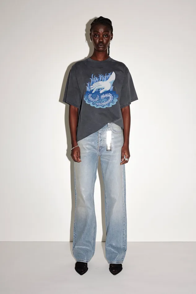 Men Wonhundred LA Print Hand 8211 Washed Black Tshirts and Tops