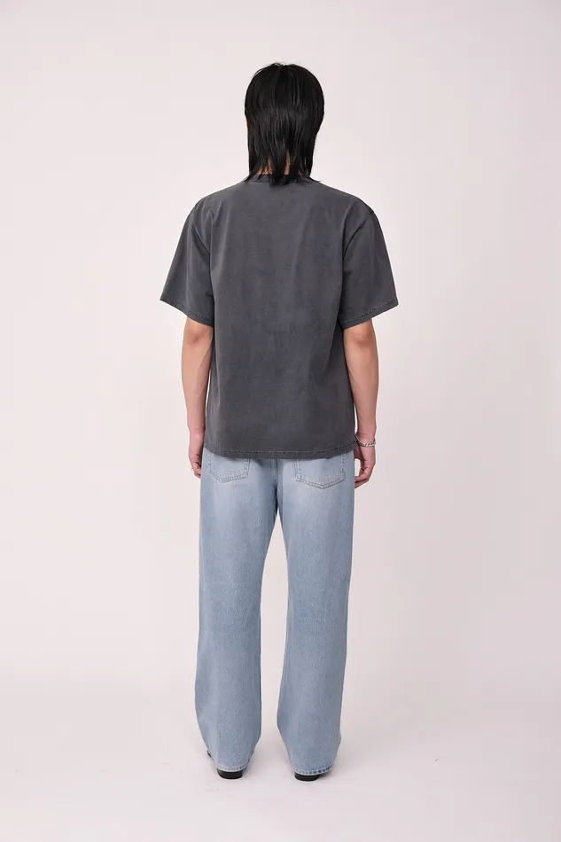 Men Wonhundred LA Print Hand 8211 Washed Black Tshirts and Tops