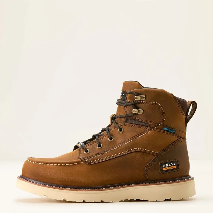 Men Work Boots Ariat Rebar Wedge Moc Toe 6quot Waterproof Work Boot Distressed Brown