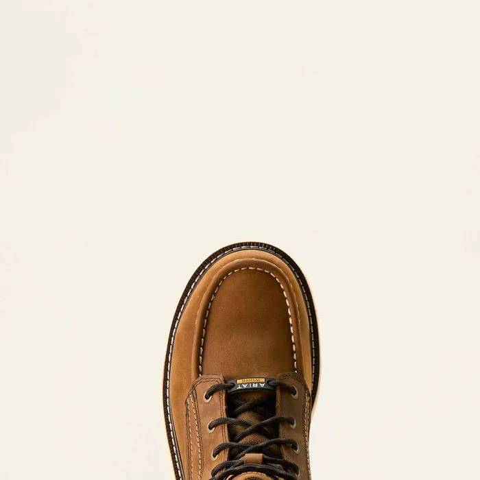 Men Work Boots Ariat Rebar Wedge Moc Toe 6quot Waterproof Work Boot Distressed Brown