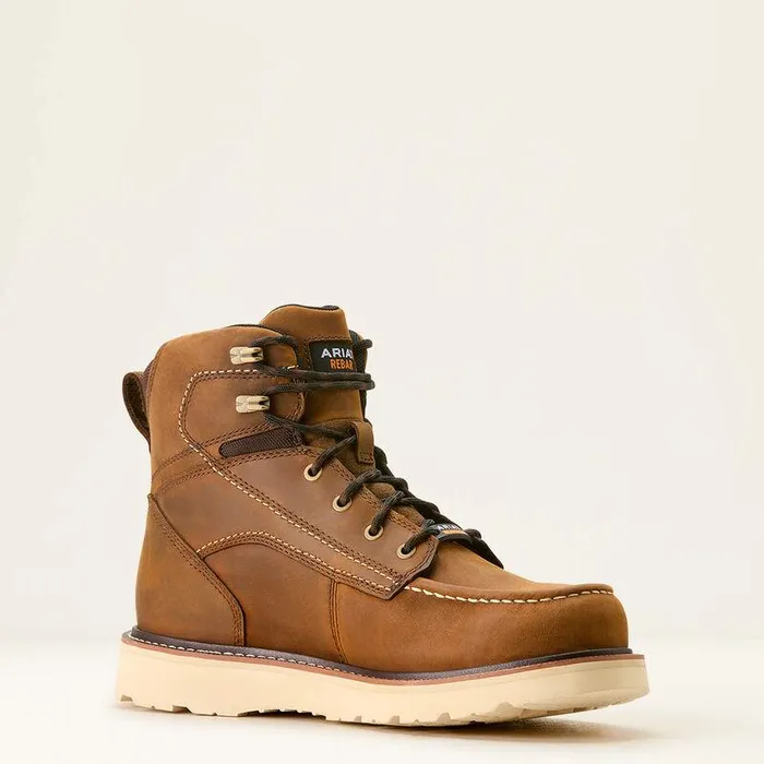 Men Work Boots Ariat Rebar Wedge Moc Toe 6quot Waterproof Work Boot Distressed Brown