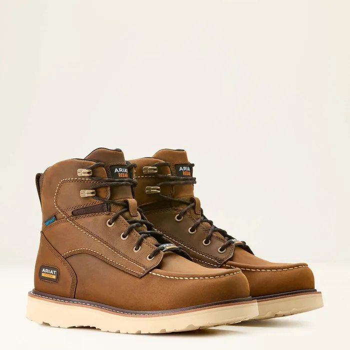 Men Work Boots Ariat Rebar Wedge Moc Toe 6quot Waterproof Work Boot Distressed Brown